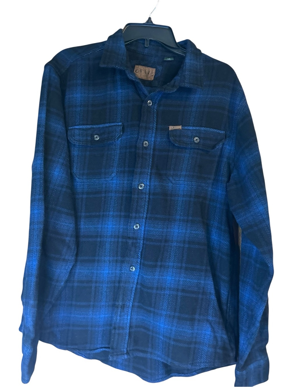 Orvis Men’s Large Blue Plaid Heavyweight Flannel Shirt Soft Button Front Long